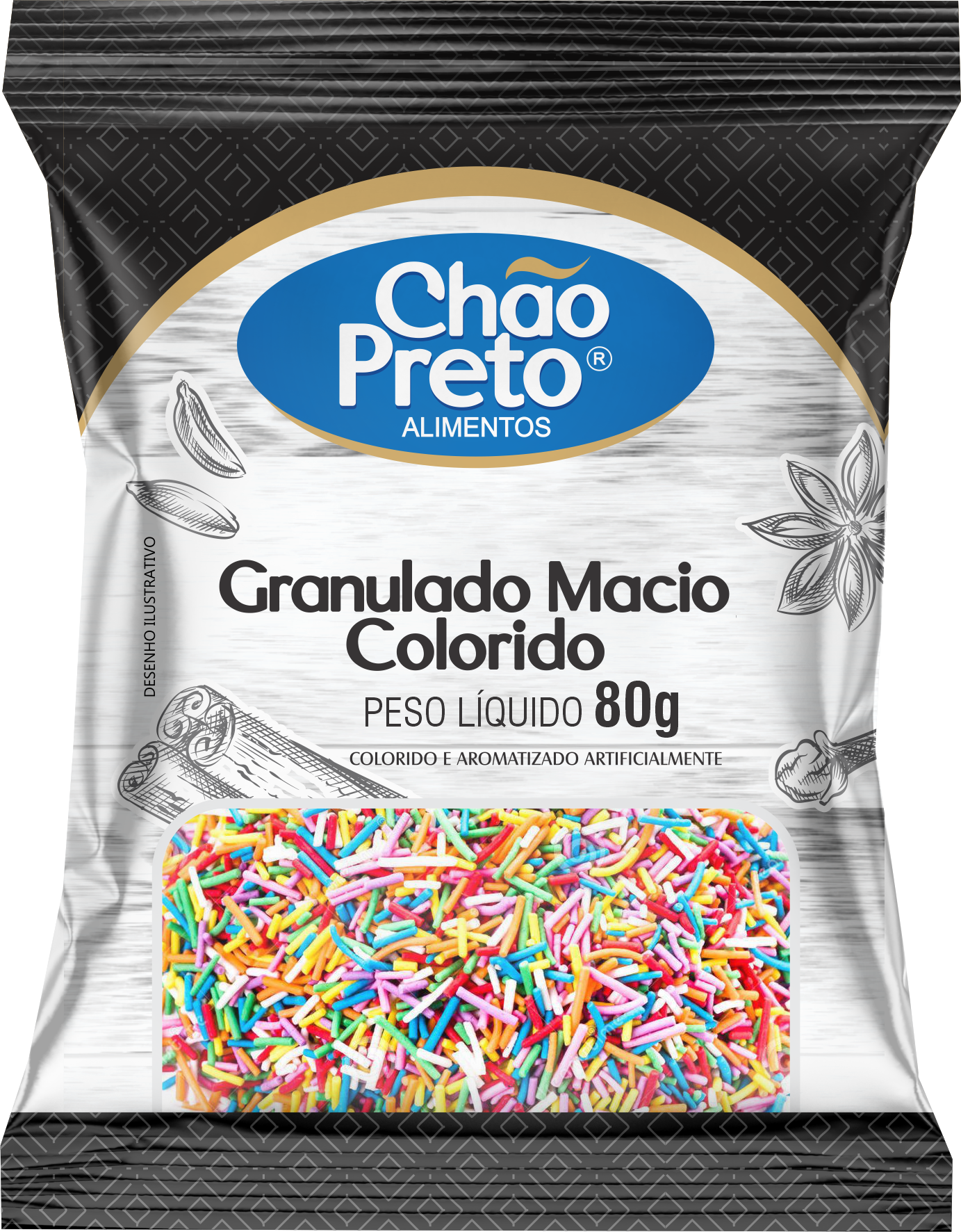 Chocolate Granulado Colorido Chão Preto 80g